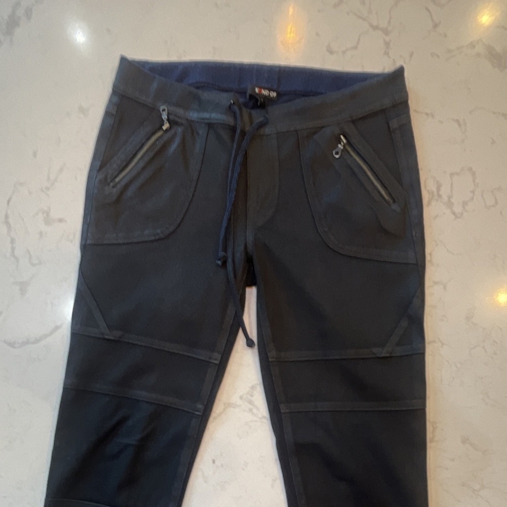 KIIND‎ OF Women's Black Solid Jeggings w/ Zip Pockets Drawstring Size S